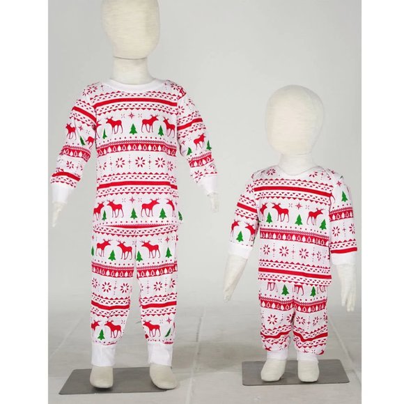 Matching Striped Winter Christmas Family Pajamas PJs Reindeer Mix & Match - Picture 1 of 13